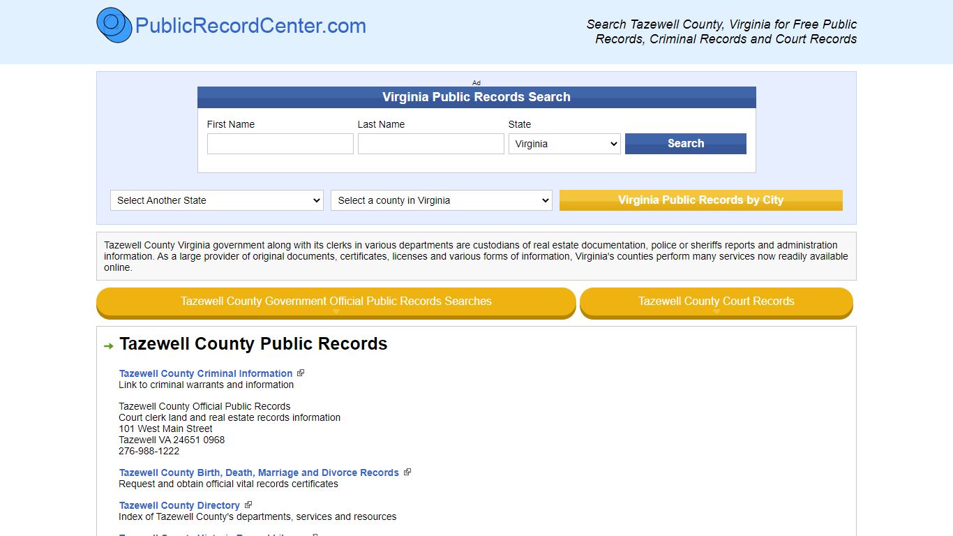 Tazewell County Virginia Free Public Records - Court Records - Criminal ...